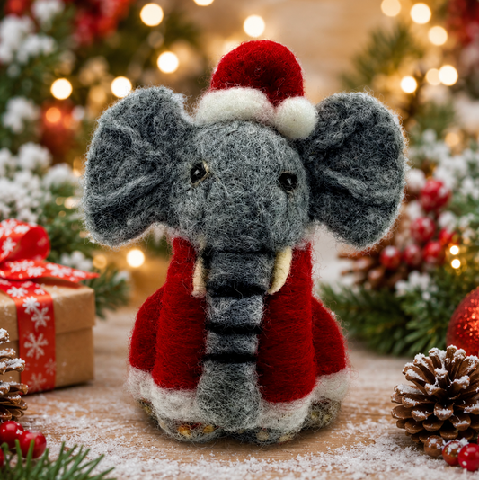 Elephant in Santa suit