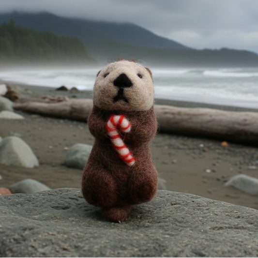 Otter with candy cane
